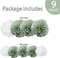 9PCS Dusty Sage Green White Large Tissue Paper Pom Poms Pastel Boho Flowers Wall Hanging Backdrop Centerpieces for Botanical Greenery Baby Shower Wedding Birthday Nursery Décor